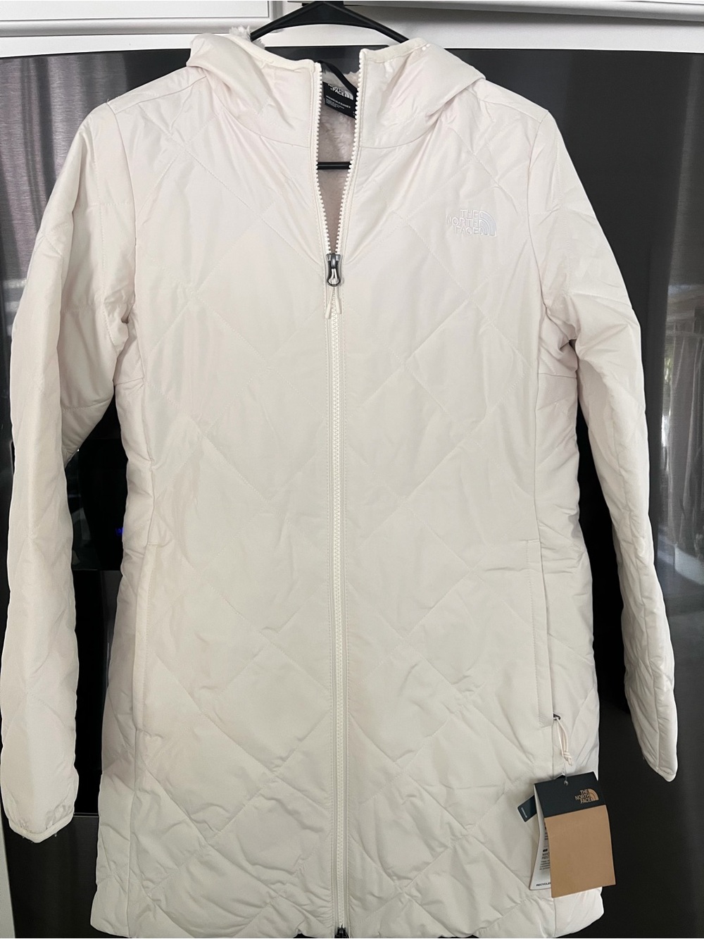 The North Face Women’s Light Cream Quilted Hooded Puffer Jacket